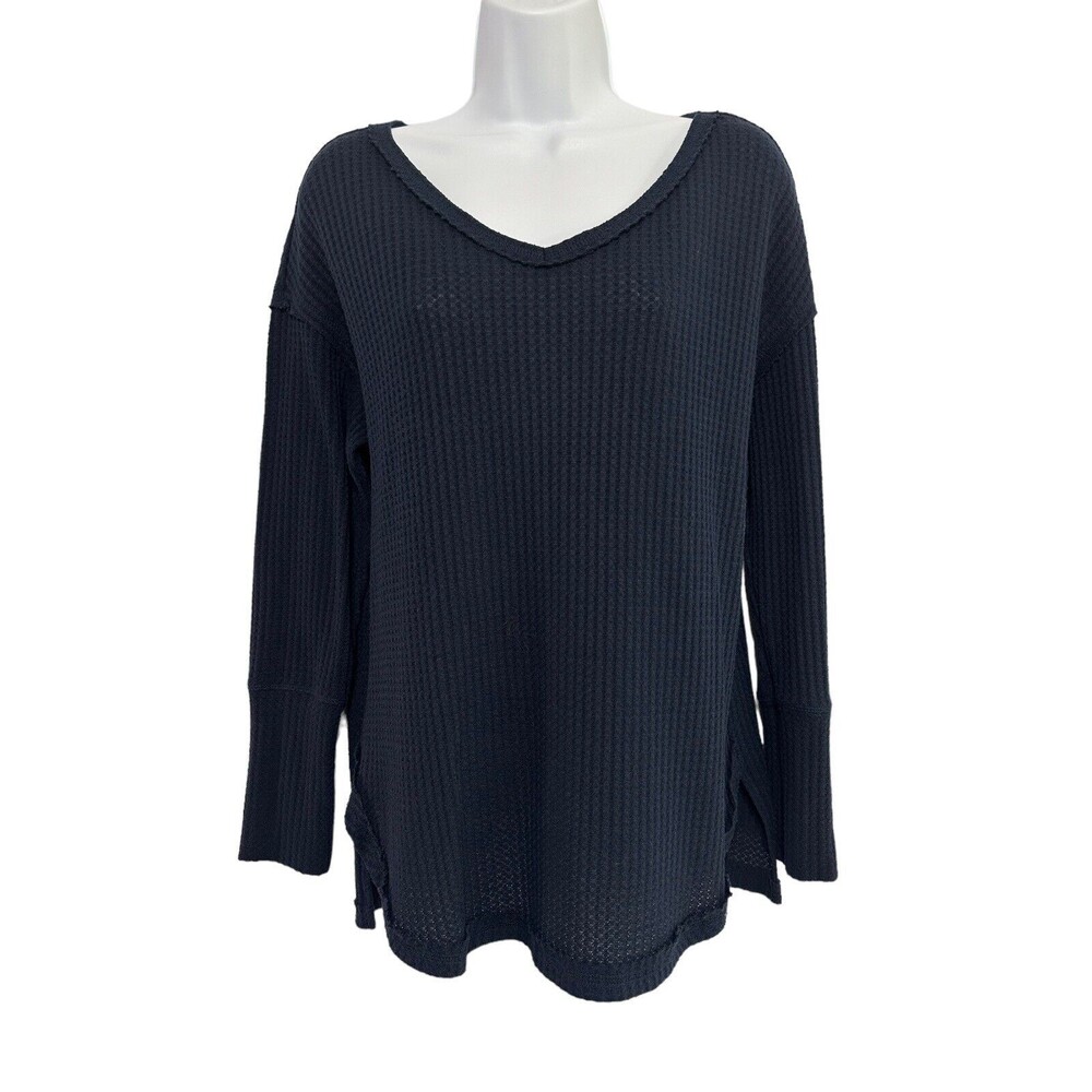 Vintage America Hartford Waffle Knit Thermal Top Pullover Blue SZ‎ S Long Sleeve
